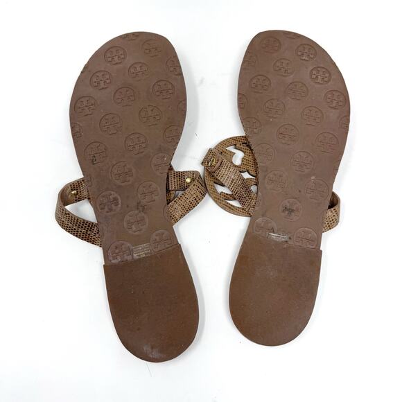 TORY BURCH Brown Tan Leather Reptile Miller Sandals Flip Flops Slides Size 10 - Picture 6 of 8